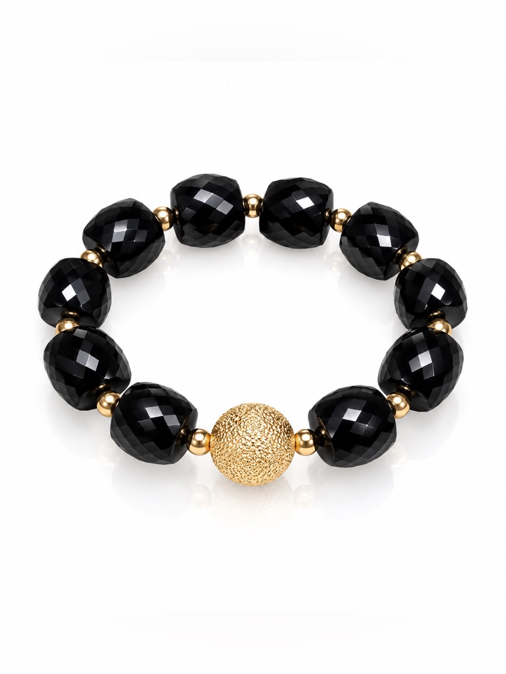 Black Bead Bracelet with Gold Accent - Elegant Women's Jewelry